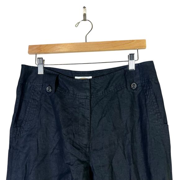 Talbots 100% Linen Pants Size 10 Black Mid Rise Straight Leg Classic Minimalist - Picture 3 of 6